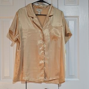 a new day Satin Button Down Shirt - Gold